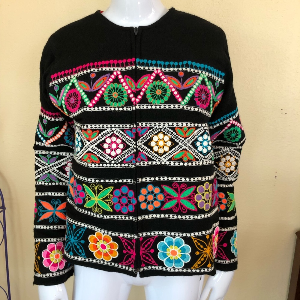 Large Carolina K Wool zip up embroidered jacket